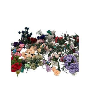 Lot of Mini Silk Rosebuds Assorted Fabric Flowers Craft Floral Decorative Set